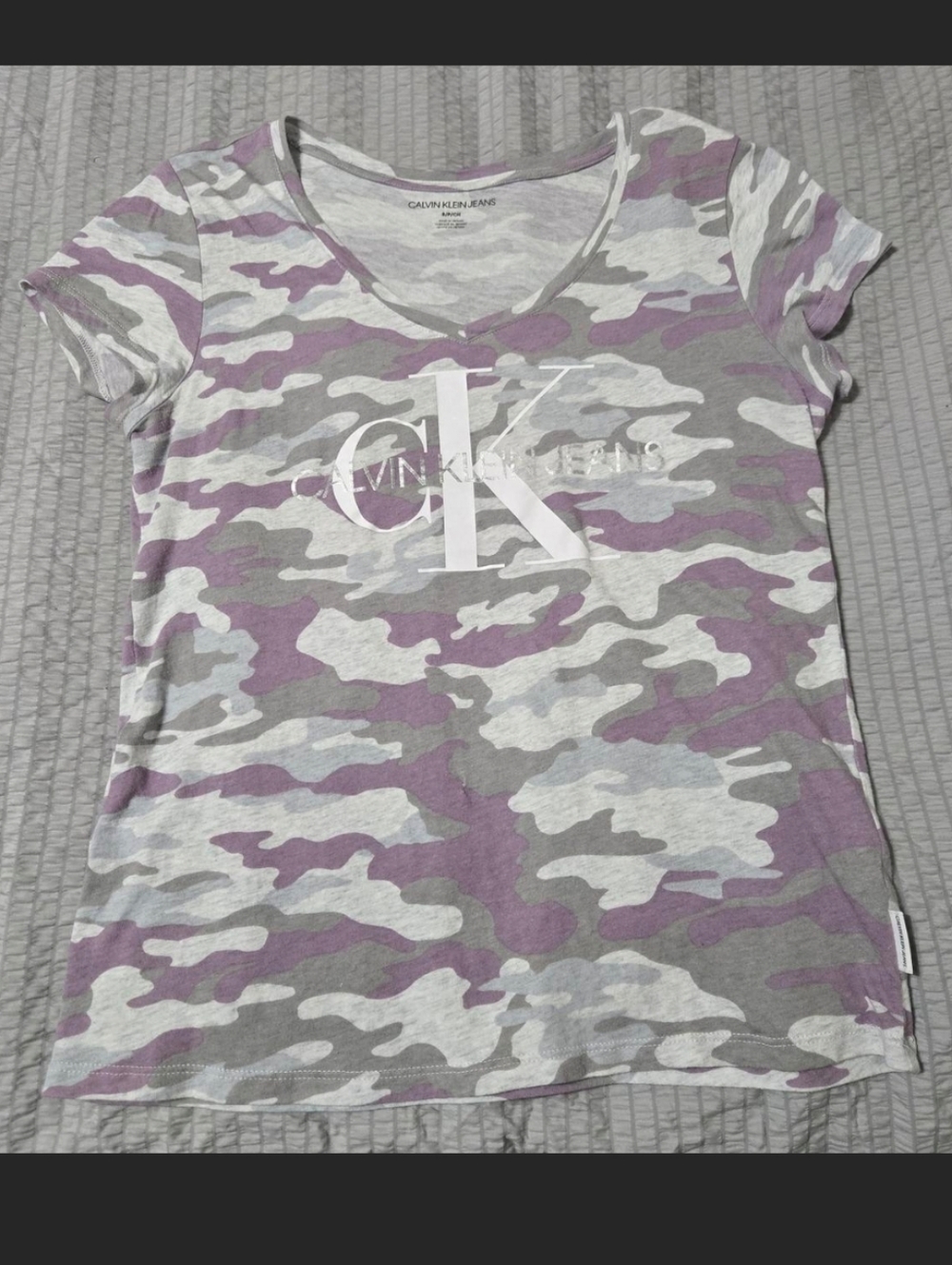 Calvin Klein Purple Camo Print V Neck Tee